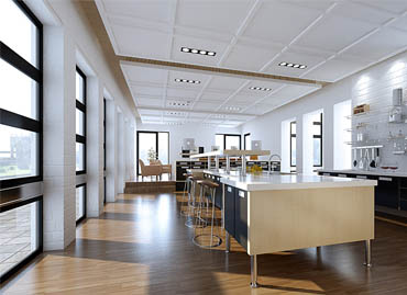Rendu 3D avec VRay de la cuisine d’un appartement.