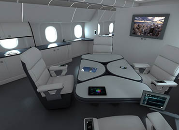 Visite virtuelle interactive de l’intérieur d’un avion VIP.